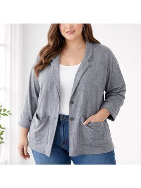 Pact Organic Cotton Gray Cardigan XL Button Front Lightweight Jacket